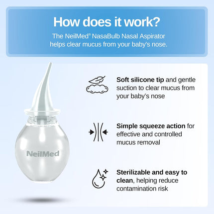 NeilMed NasaBulb Nasal Bulb Aspirator for Babies & Infants, Soft Silicone Tip, Clear Design, BPA & Latex Free, Sterilizable Large Size, 100 mL
