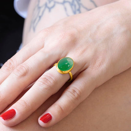 Natural Labradorite Crystal Ring 24K Gold Vermeil 925 Sterling Silver Oval Solitaire Gemstone Dainty Leo Spiritual Perseverance Statement Ring Handmade Turkish Fine Jewelry
