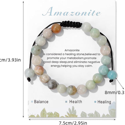 Healing Crystal Bracelet for Women 8mm Natural Stone Crystal Beaded Bracelets Adjustable Handmade Gemstone Bracelet Healing Jewelry Mother's Day Gifts for Women