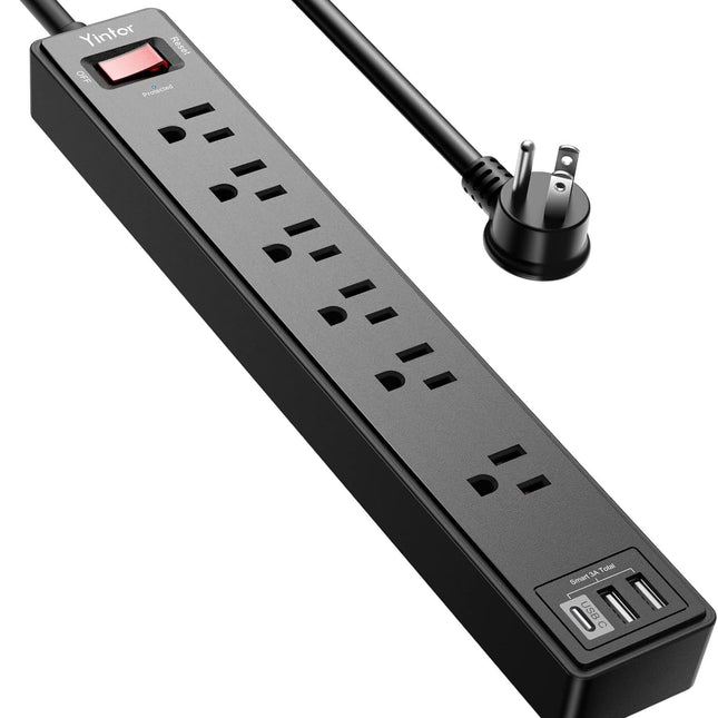 6Ft Power Strip Surge Protector with 6 AC Outlets and 3 USB Ports