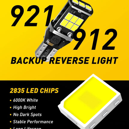 AUXITO 912 921 LED Bulb for Backup Light Reverse Lights High Power 2835 15-SMD Chipsets Error Free T15 906 922 W16W Bulbs, 6000K White, Exterior Light Bulbs (Upgraded, Pack of 2)