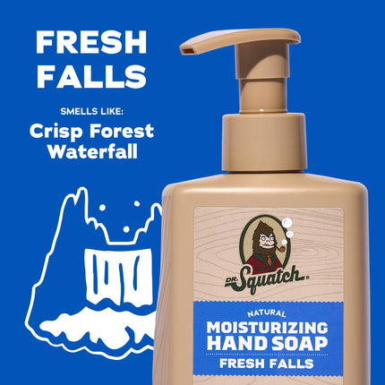 Dr. Squatch Natural Moisturizing Hand Soap - Tough on Dirt + Grime - Clean Ingredient, Gentle for all Skin Types - Moisturizing + Non-Drying - Fresh Falls (8 fl oz, 3-Pack)