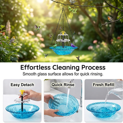 Solar Cascade Hanging Bird Bath Fountain, New Hanging Bird Bath with Flowing Water, Bird Bath Fountain Decorative Garden Yard Patio for Outdoor (Blue)
