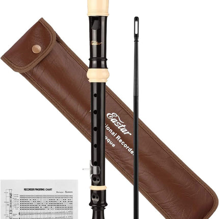 Eastar Soprano Recorder for Beginners Kids, Baroque style C Key Recorder Instrument ABS Classic 3 Piece with Cleaning Kit, Thumb Rest, Leather Bag, Fingering Chart, Brown, ERS-21BB