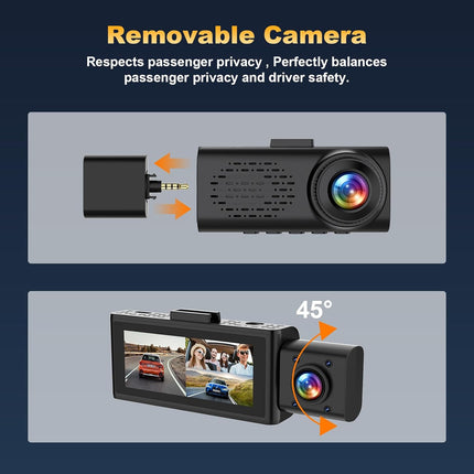 3 Channel Dash Cam Front Inside Rear, Uber Dash Cam for Cars, 2.5K Front + 1080P Cabin & Rear, 5GHz WiFi App Control, 24H Parking Mode, IR Night Vision, G-Sensor, Loop Recording, 64GB Included
