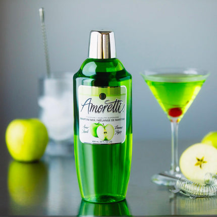 Amoretti - Premium Sour Apple Martini Mix, 7 Servings Per Bottle (28 oz), Perfect for Cocktails, Alcoholic Beverages, Mocktails, Martinis, Made with Real Fruit, Gluten Free, Vegan, Kosher