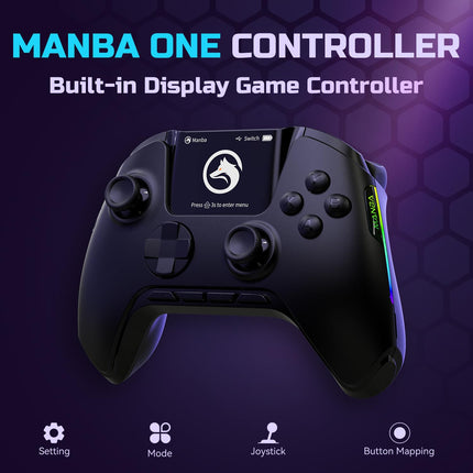 Manba One Built-in Display Wireless Controller for PC/Switch/Switch 2/iOS/Android with Charging Dock,Hall Effect Joystick & Triggers, Adjust RGB Lighting, 1800mAh Battery (Dark Black)