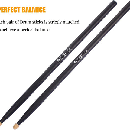 Drum Sticks 5A Drumsticks Classic Black Wood Tip Drumsticks (Black Drum Sticks)