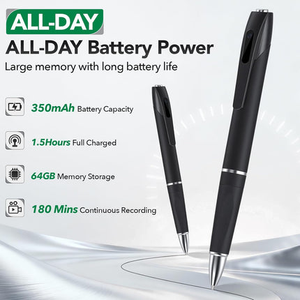 1080P Full HD Mini Pen Camera, Security Camera for Home & Nanny Use, Long Battery Life, Easy One-Button Operation, Discreet Micro Pen Camera (2026 Upgrade)