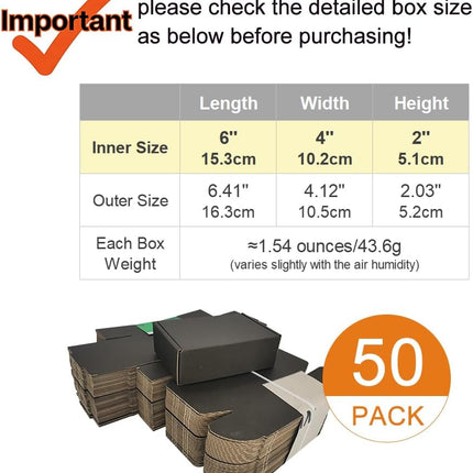50 Pack 6x4x2'' Small Shipping Boxes, Corrugated Cardboard Mailers for Business, Black (CM642B)