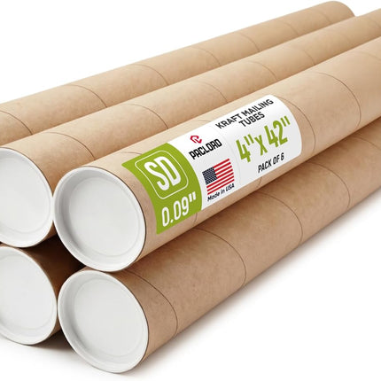 4" x 42" Reinforced Kraft Paper Mailing Tube, Pack of 1 Tube with 2 Caps – Secure USPS Approved – Cardboard Poster Mailer for Shipping and Storing of Prints, Artwork, Posters, or Documents