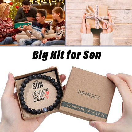 THEMEROL Handmade Gifts for Boys/Men-Love/Strength-Natural Gemstone Bracelet for Son Grandson Dad Boyfriend Husband Brother Nephew Uncle