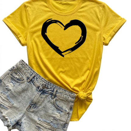 Women Cute Heart Graphic Crewneck T-Shirt Funny Short Sleeve Casual Tee Tops