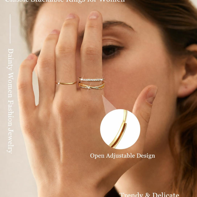 Adjustable Stackable Rings for Women Non Tarnish CZ Ring Set - photo 2