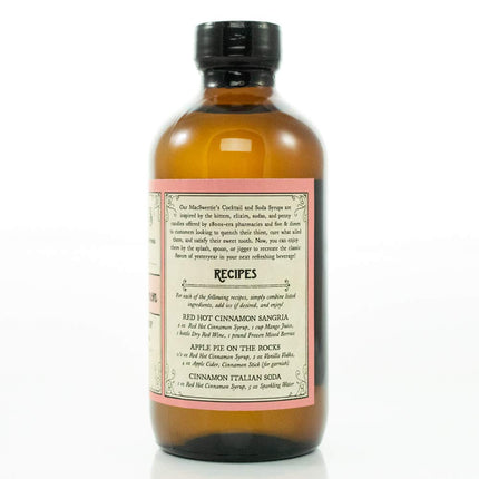 MacSweeties Cocktail Syrups & Bitters - Red Hot Cinnamon Cocktail & Soda Syrup Flavor - Premium Cocktail Mix For a Fireball Whiskey - Simple Syrup for Cocktails - 8 Ounce Bottle