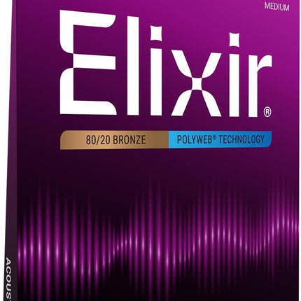 Elixir Strings, Acoustic Guitar Strings, 80/20 Bronze with POLYWEB Technology, Longest-Lasting Warm Tone with Comfortable Feel, 6 String Set, Medium 13-56