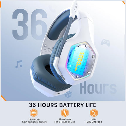 Wireless Gaming Headset,2.4GHz USB Gaming Headphones with Microphone for PC, PS5, PS4, Nintendo Switch, 7.1 Surround Sound Headset, RGB Light, Ergonomic Design for Birthday Gift