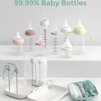 Momcozy Bottle Brush Set - Baby Bottle Cleaner Kit with Silicone Brush, Nipple Brush, Straw Brush, Soap Dispenser, Drying Rack - 7 in 1 Bottle Cleaning Tool for Home and Travel, Green