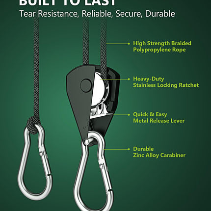 4-Pack 1/8" Rope Hanger, Ratchet Tie Down Strap