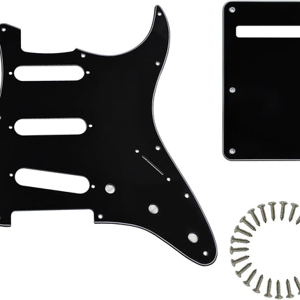 SSS 11 Holes Strat Electric Guitar Pickguard and BackPlate Set for Fender USA/Mexican Made Standard Stratocaster Modern Style Guitar Parts,Black 3ply