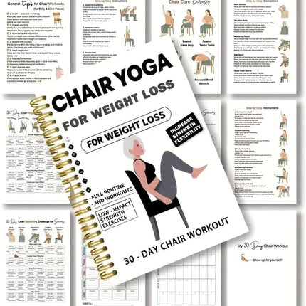 30-Day Chair Yoga Weight Loss Guide – 15-Minute Daily Routine with Illustrated Poses & Progress Tracker for Seniors & Beginners, Spiral-Bound Home Fitness Plan，(5.5x8.3 Inch, Black)