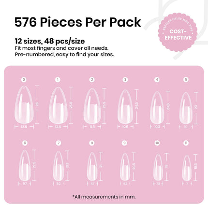 Medium Almond Nail Tips 576pcs 12 Sizes Pre-Etched Soft Gel Tips - photo 5