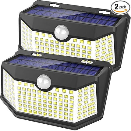 HMCITY 120 LED Solar Motion Sensor Outdoor Wall Lights installed on exterior wall