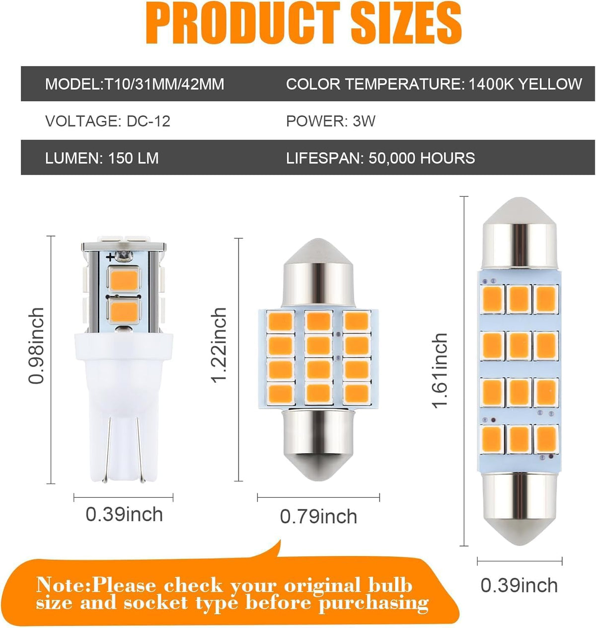 24 Pieces Dome Light LED Car Interior Bulb Kit Set 194 T10 DE3175 578 31mm 42mm Bulbs Interior - photo 2