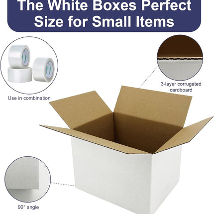 40 Pack 8x6x6 Inches Small Shipping Boxes, White Corrugated Cardboard Box for Packaging Small Business, Mailing and Moving