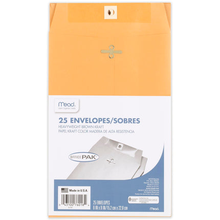 Sobres de envío, 9" x 12", cierre de lengüeta, papel kraft marrón para todo uso de 24-lb, 20 unidades (76020)