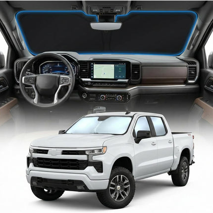 for Chevy Silverado 1500 Sun Shade Windshield Cover - Custom Fit Silverado 1500 Accessories 2019-2025 2026 Sunshade Foldable UV Protection & Heat Shield Sun Visor Accessories