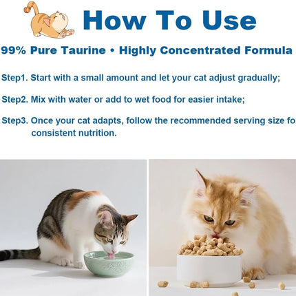 PurrVita Taurine for Cats, Pure Taurine Supplement Powder for Cats, Support Feline Vision, Heart & Immune, 200 Grams (1)