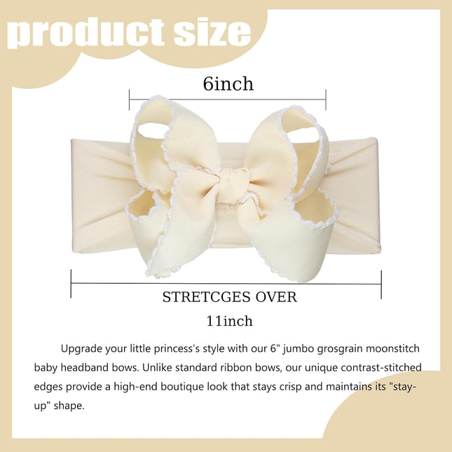 6-Inch Jumbo Beige Bow Headbands for Baby Girls