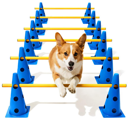Dog Agility Course Backyard Set, Dog Agility Hurdle Cone Set with Height Adjustable Crossbar for Rehabilitation & Beginners, Dog Agility Equipment for Dog Obstacle Course - 12 Inch