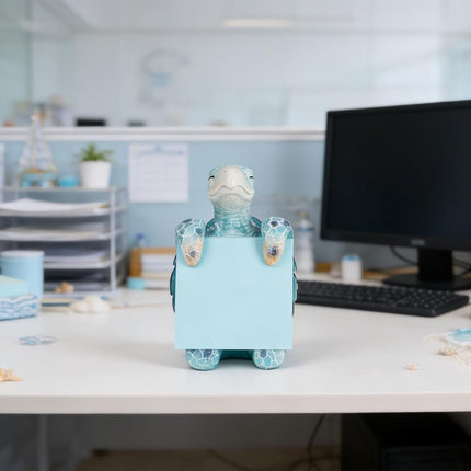 Sea Turtle Pop-up Sticky Note Dispenser, Includes 1 Pad of 3x3 in Super Sticky Notes, 100 Sheets, Resin Cute Handmade Desk Holder for Office & Home, Coastal Beach Decorations