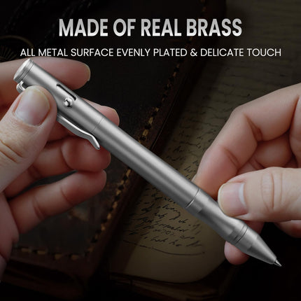 Origin-Joy Brass Bolt Action Pen Set, Heavy Duty EDC Copper Metal Tactile Turn Pen With Gel Ink Refills (Black & Nickel White)