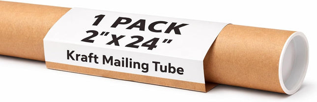 Kraft Mailing Tube with Caps, 2 in x 24 in, 1 Pack
