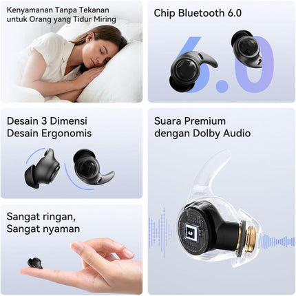 NE76 Sleep Earbuds Bluetooth 5.4 in Ear, AI Translation Headphones Real Time 150 Languages, Waterproof Mini Sleep Headphones Small Design for Side Sleepers for Travel Education Business Meetings Black