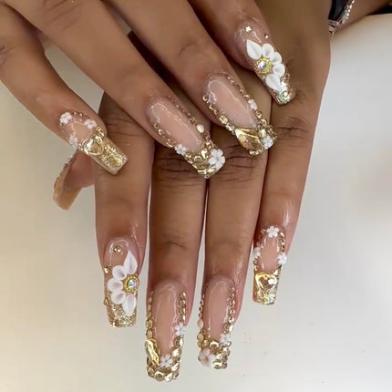 Set 10Pcs 3D Sweet Season Poinettia (5 Petals) Flower Nail Art Charms Handmade by Acrylic Powder Design Acrylic Nail Art for Women Girls (White-10Pcs)