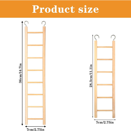 2 Pack Bird Ladder, Wooden Bird Cage Ladder Birds Cage Accessories for Parakeets, Parrots, Cockatoo & Lovebirds (6 Step & 8 Step)