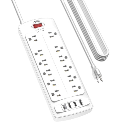 6 Ft Surge Protector Power Strip with 12 Outlets and 4 USB Ports
