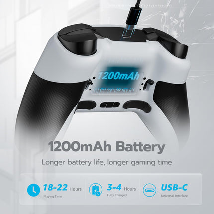 ISHAKO Wireless Gaming Controller with Hall Effect Joysticks&Triggers, 1200mAh Battery, 1000Hz Polling Rate, 4 Back Buttons, RGB Lighting – Works with PC Windows/Mac/Steam/Luna/Tesla/Switch- White