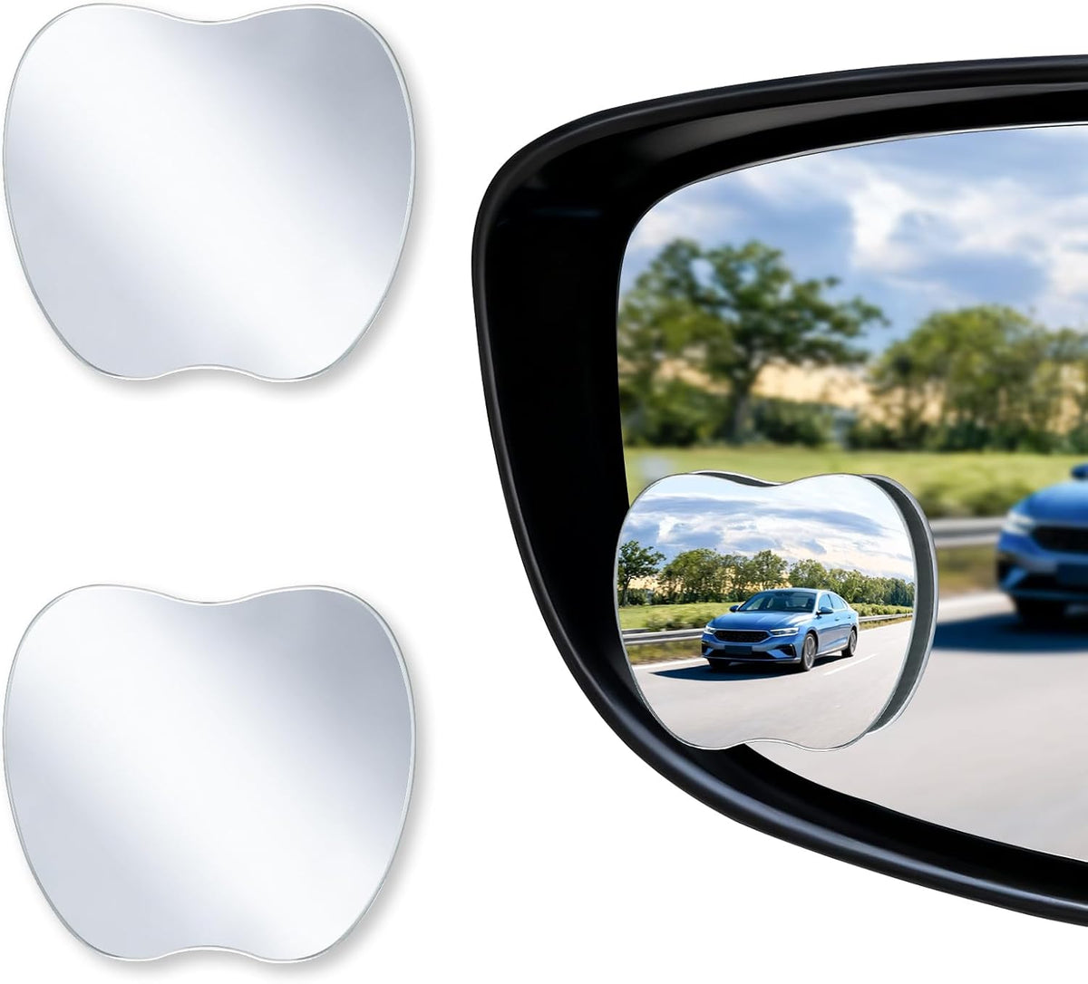 Blind Spot Mirrors, Apple-Shaped HD Glass Frameless Convex Rear View Mirrors, Wide Angle Adjustable Stick for Side