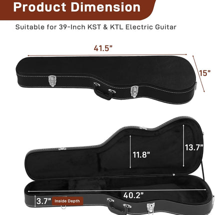 Wooden Electric Guitar Hard Case with Soft Interior Lining, 39 Inch Padded Hardshell Case for GST/GTL Style Guitars, Black