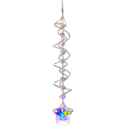 20.5in Sea Blue Crystal Gazing Ball Spiral Wind Spinner Suncatcher