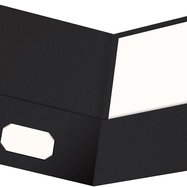 Black Twin-Pocket Letter Folders, Textured Paper, 100-Sheet Capacity, Box of 25