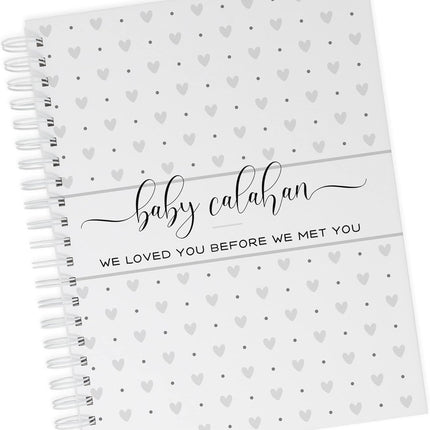 Personalized Pregnancy Journal - Hardcover Pregnancy Memory Book Customized with Baby’s Name, Nickname or Phrase - Prompted Journal for New Moms (Gray Hearts)