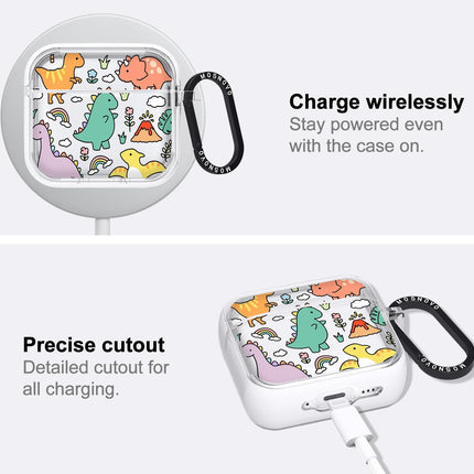 MOSNOVO Case for Airpods 4, Protective Clear Case with Shockproof Dual Layer Hard Luxe Metal Ring Designed for Airpods 4 Generation - Dinosaur Land