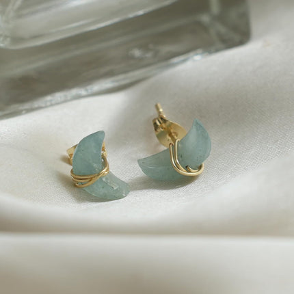 Gempires Gemstone Half Moon Stud Earrings for Women | Gold Wire Wrapped Push Back Studs | Minimal Celestial Jewelry | Handmade Everyday Gift Earrings | Citrine, Emerald, Amethyst & More Options