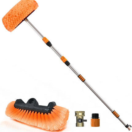 SISUPASSIE Car Wash Brush, 12FT Telescopic Car Wash Brush with Long Handle, 12-Inch Soft Bristle Car Cleaning Brush for Cleaning Car, RV, Truck, Boat, Solar Panels, Orange